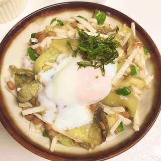 夏バテに♪レンジで焼きナスのネバネバ丼